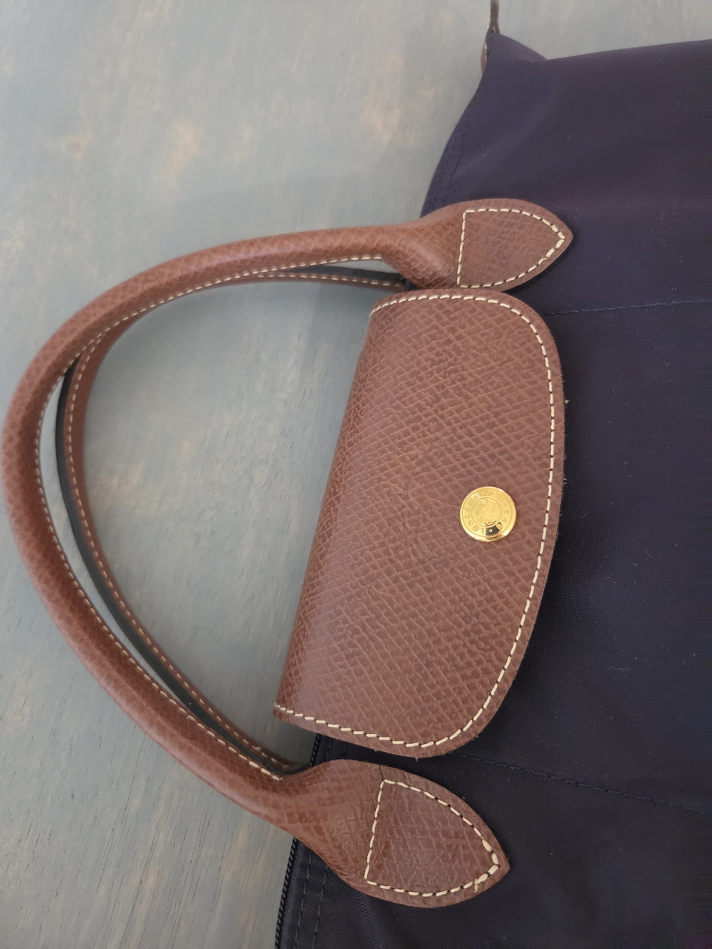 Longchamp Le Pliage Small Tote in Purple with Brown Leather - Picture 4 of 11